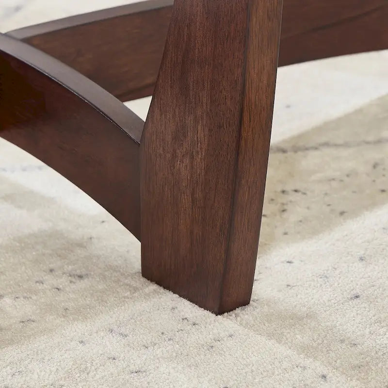 23.5-Inch Round Tempered Glass Coffee Table with Solid Wood Frame