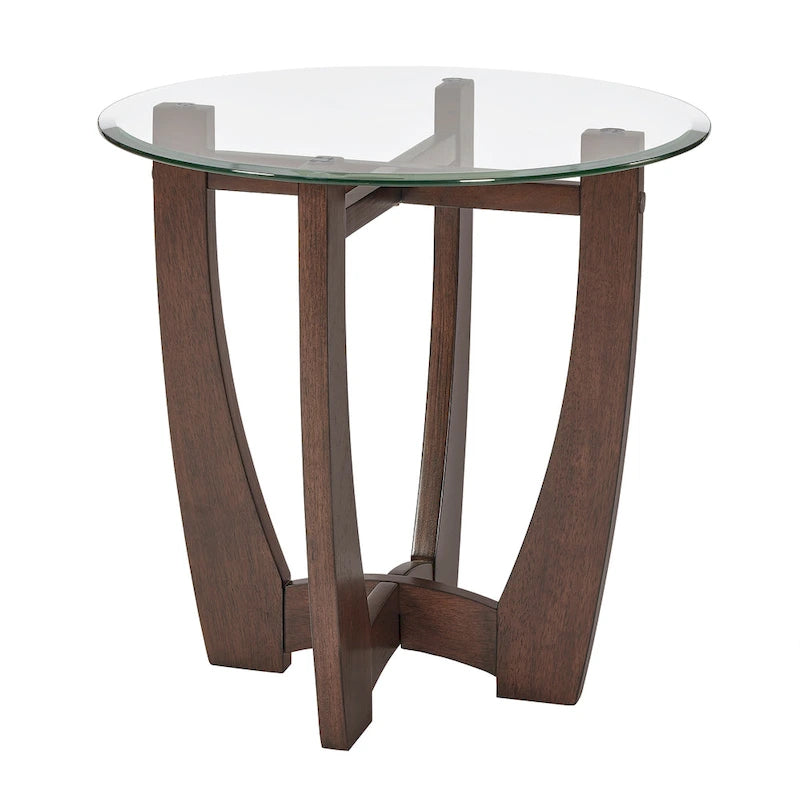 23.5-Inch Round Tempered Glass Coffee Table with Solid Wood Frame