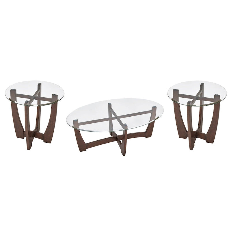 23.5-Inch Round Tempered Glass Coffee Table with Solid Wood Frame