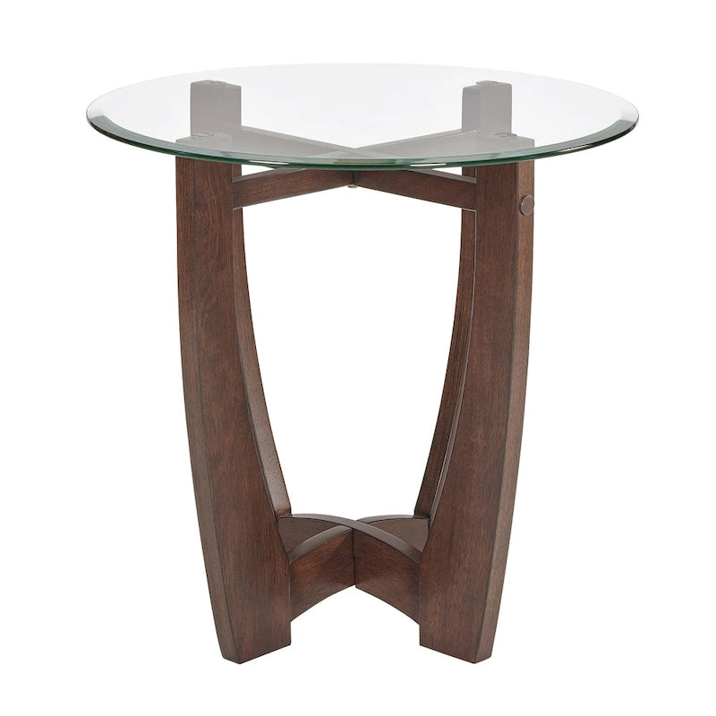 23.5-Inch Round Tempered Glass Coffee Table with Solid Wood Frame