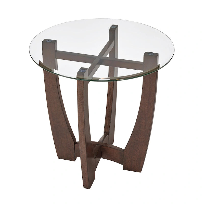 23.5-Inch Round Tempered Glass Coffee Table with Solid Wood Frame