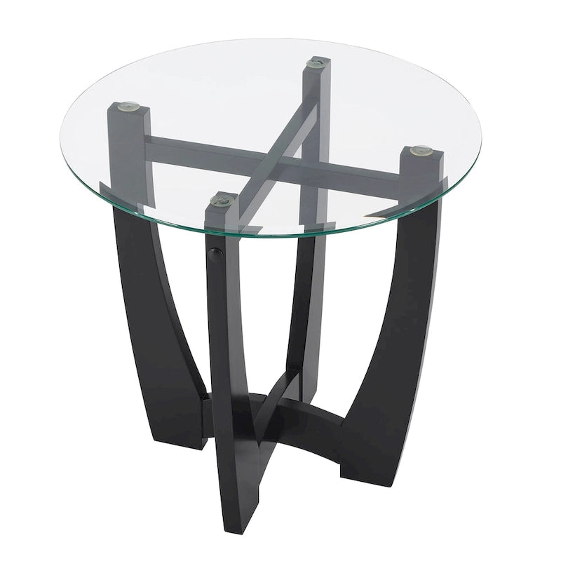23.5-Inch Round Tempered Glass Coffee Table with Solid Wood Frame