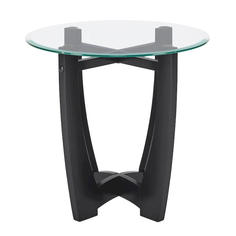 23.5-Inch Round Tempered Glass Coffee Table with Solid Wood Frame