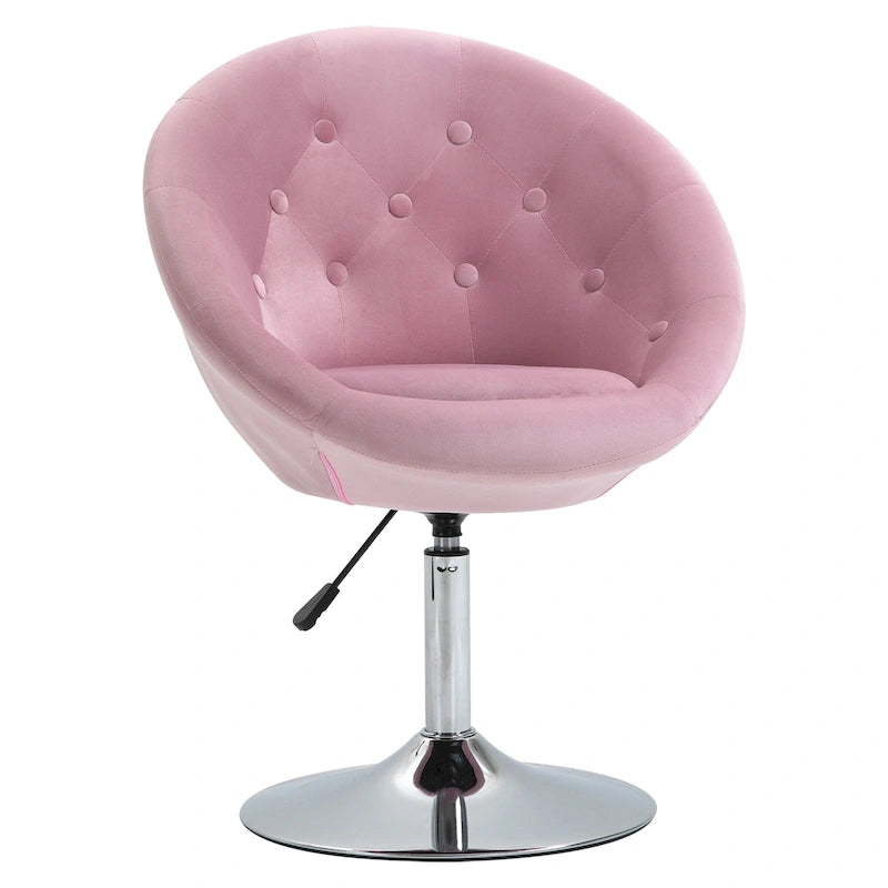26-Inch Swivel Accent Chair with Gas Lift, Button Tufting & Metal Base – Pink Velvet