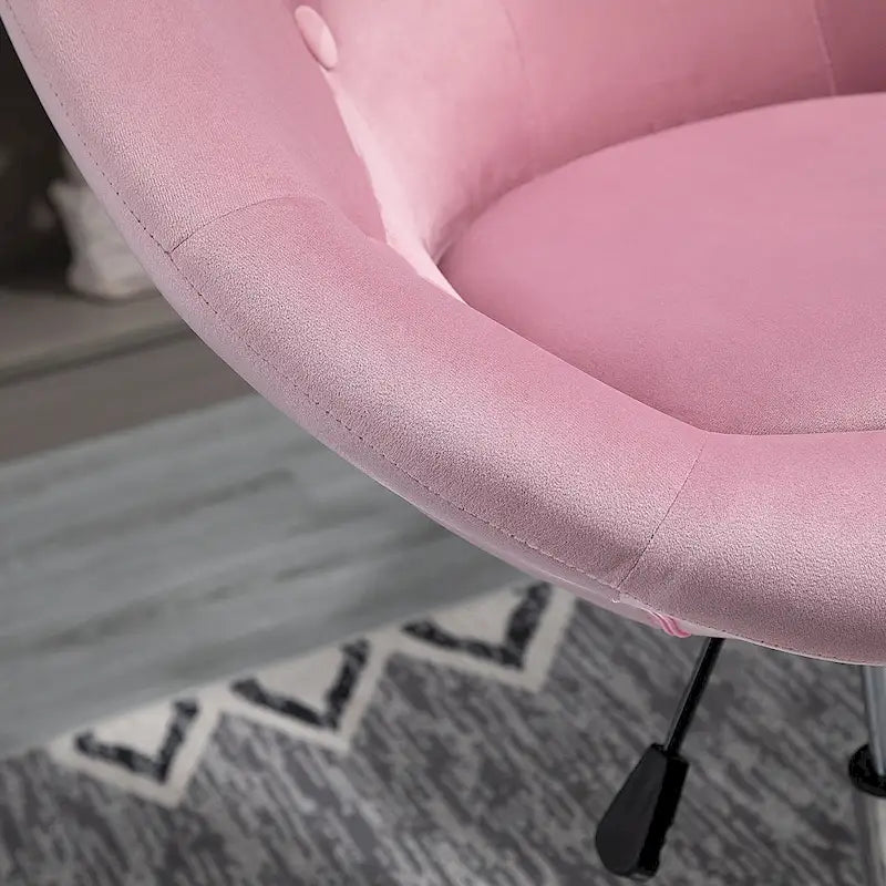 26-Inch Swivel Accent Chair with Gas Lift, Button Tufting & Metal Base – Pink Velvet