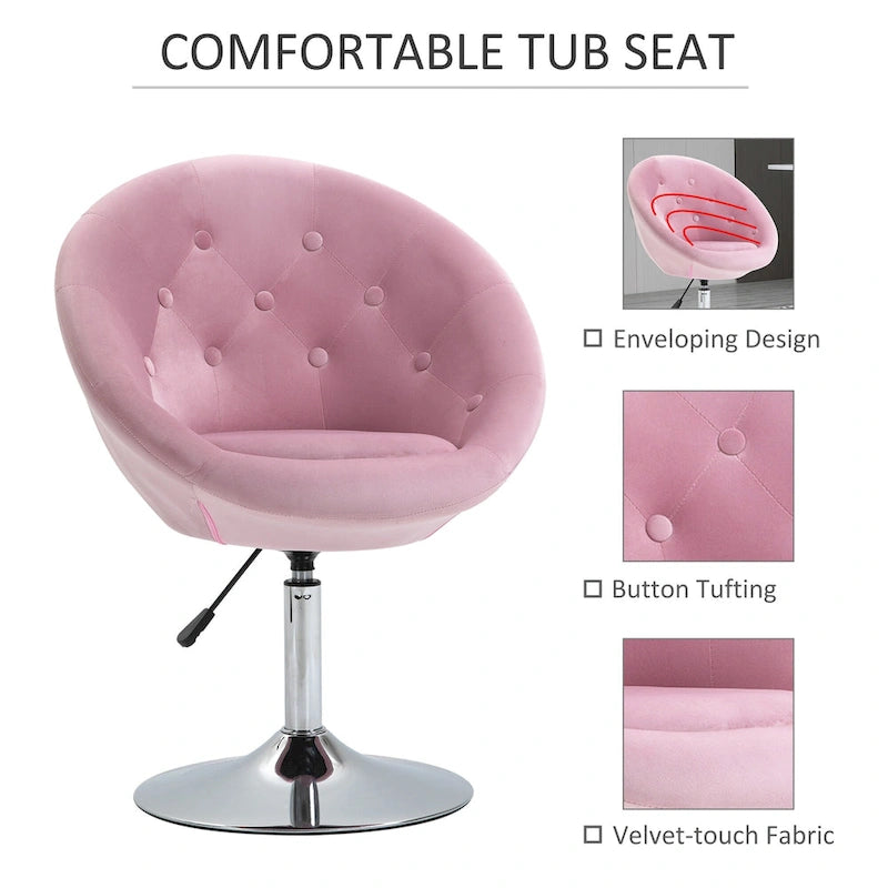 26-Inch Swivel Accent Chair with Gas Lift, Button Tufting & Metal Base – Pink Velvet