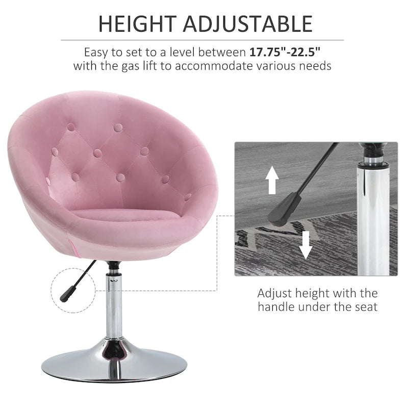 26-Inch Swivel Accent Chair with Gas Lift, Button Tufting & Metal Base – Pink Velvet