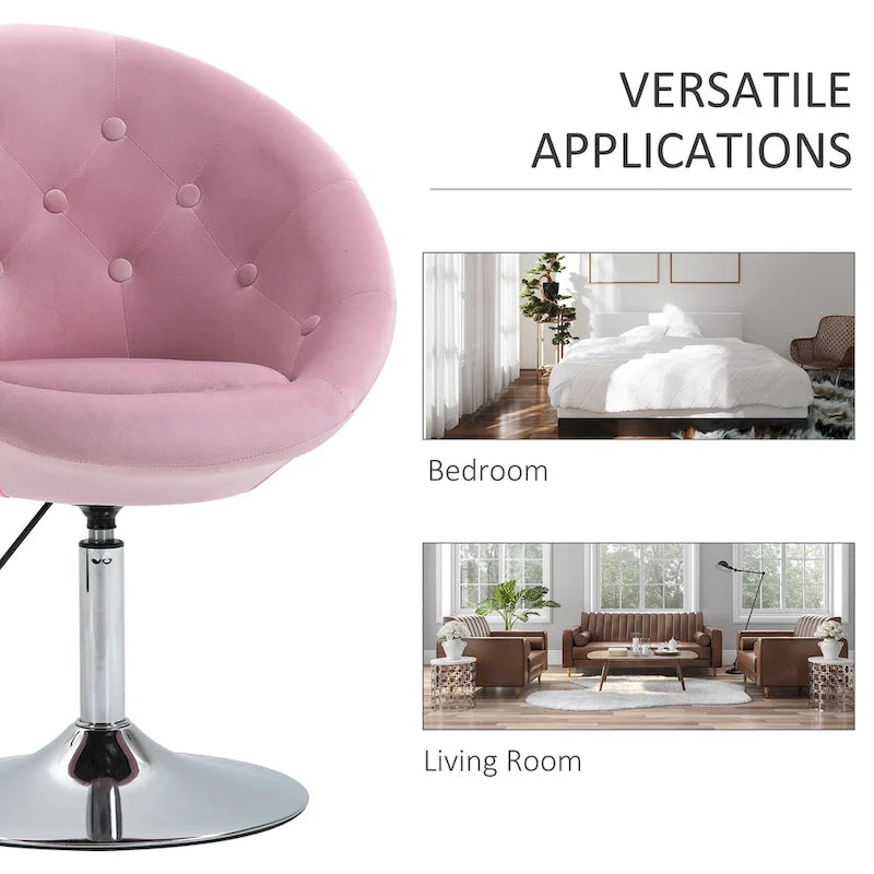 26-Inch Swivel Accent Chair with Gas Lift, Button Tufting & Metal Base – Pink Velvet
