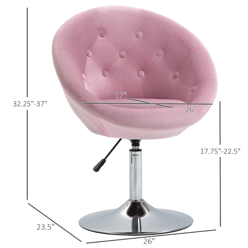 26-Inch Swivel Accent Chair with Gas Lift, Button Tufting & Metal Base – Pink Velvet