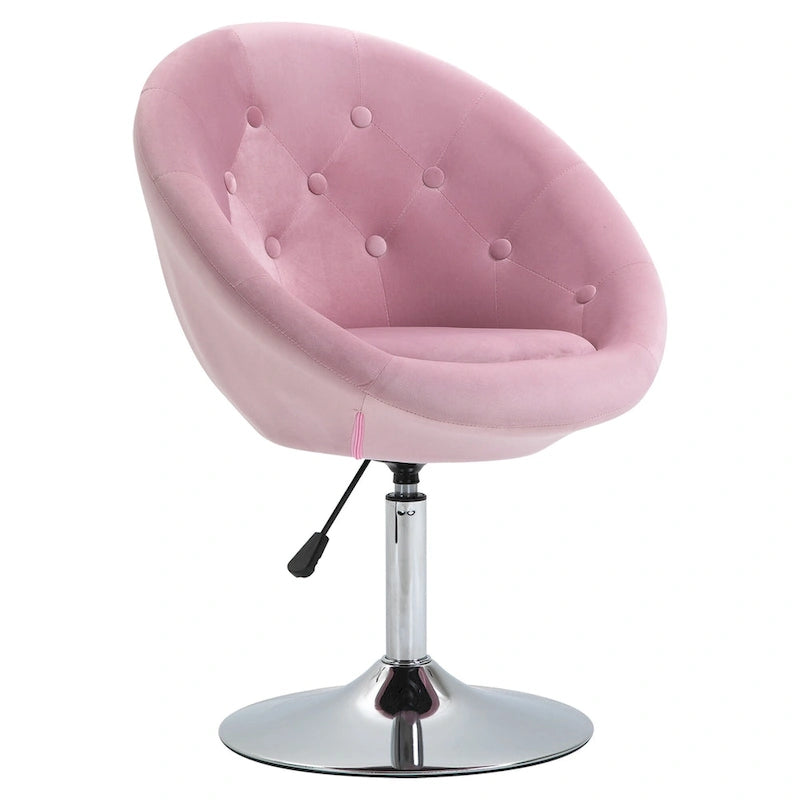 26-Inch Swivel Accent Chair with Gas Lift, Button Tufting & Metal Base – Pink Velvet
