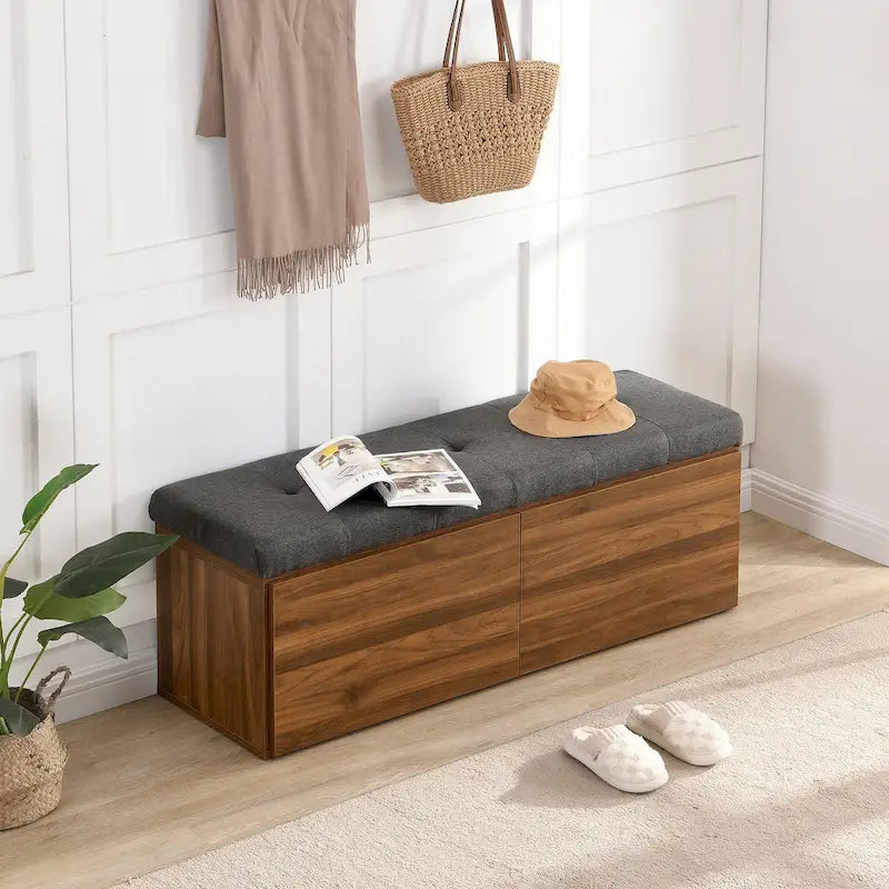 49-Inch Entryway Shoe Storage Bench with Pull-Down Doors & Padded Cushion