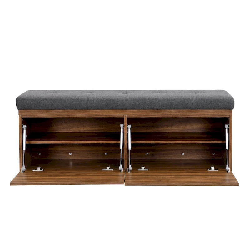 49-Inch Entryway Shoe Storage Bench with Pull-Down Doors & Padded Cushion