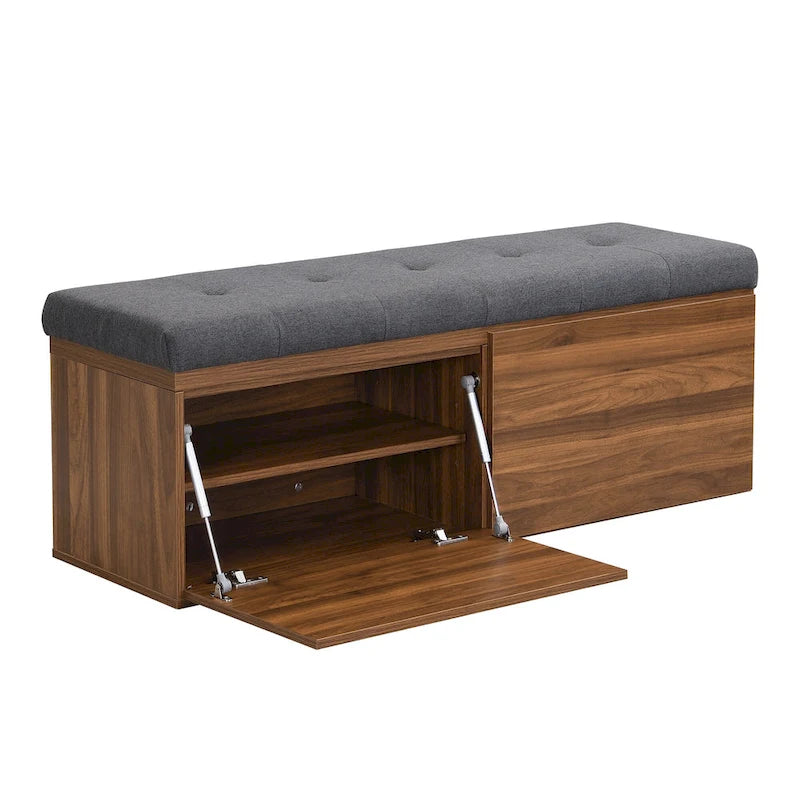 49-Inch Entryway Shoe Storage Bench with Pull-Down Doors & Padded Cushion