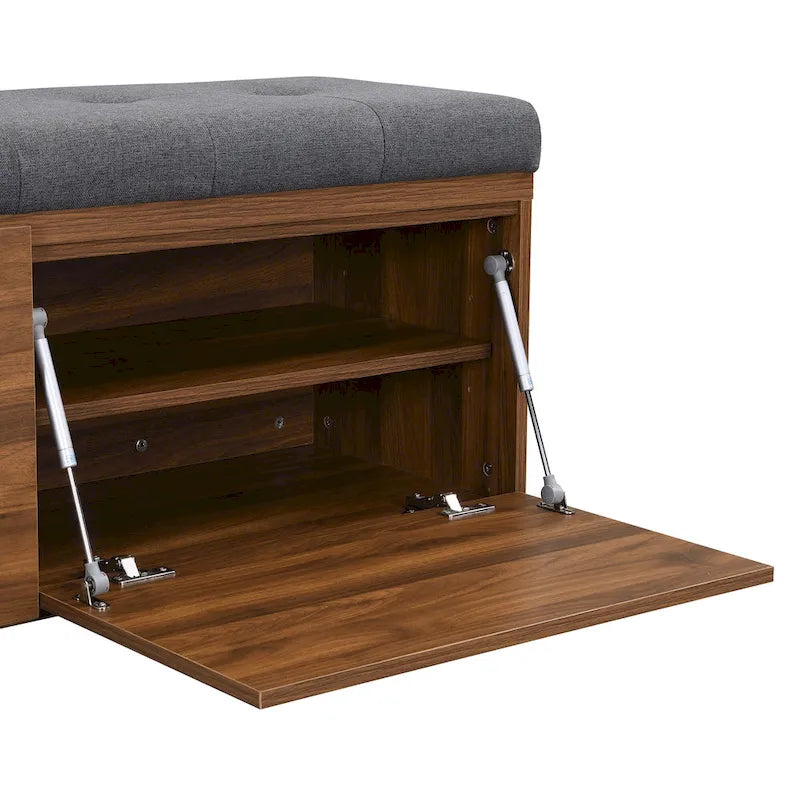 49-Inch Entryway Shoe Storage Bench with Pull-Down Doors & Padded Cushion