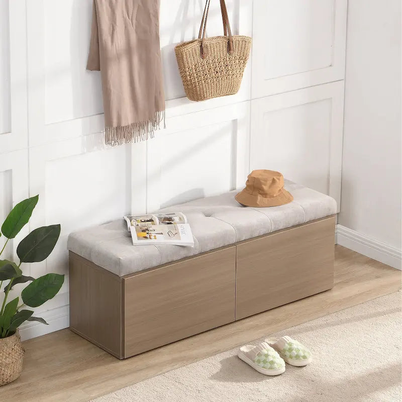 49-Inch Entryway Shoe Storage Bench with Pull-Down Doors & Padded Cushion