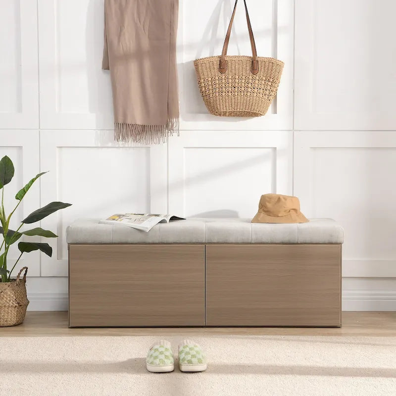 49-Inch Entryway Shoe Storage Bench with Pull-Down Doors & Padded Cushion