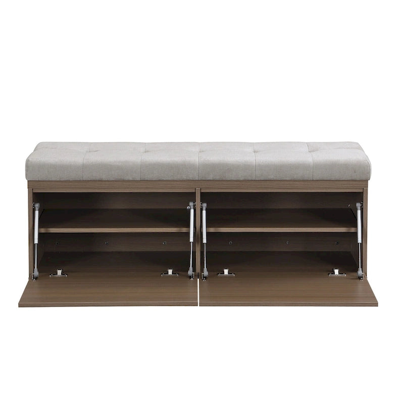 49-Inch Entryway Shoe Storage Bench with Pull-Down Doors & Padded Cushion