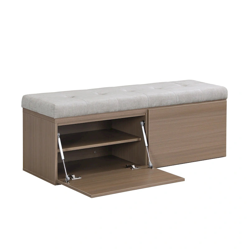49-Inch Entryway Shoe Storage Bench with Pull-Down Doors & Padded Cushion
