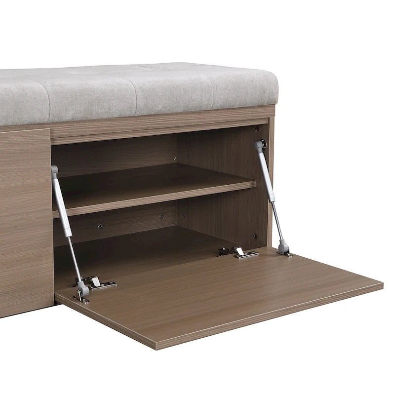 49-Inch Entryway Shoe Storage Bench with Pull-Down Doors & Padded Cushion