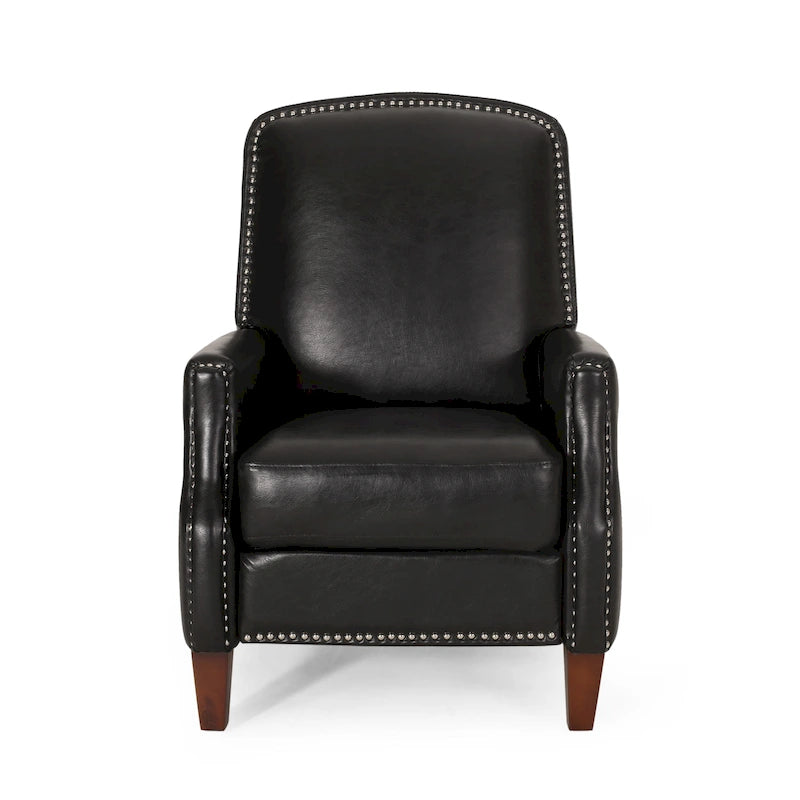 Upholstered Push-Back Recliner Chair with Nailhead Trim – Faux Leather