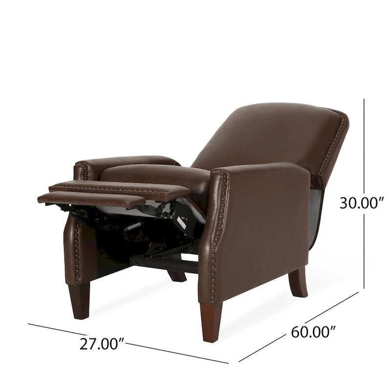Upholstered Push-Back Recliner Chair with Nailhead Trim – Faux Leather