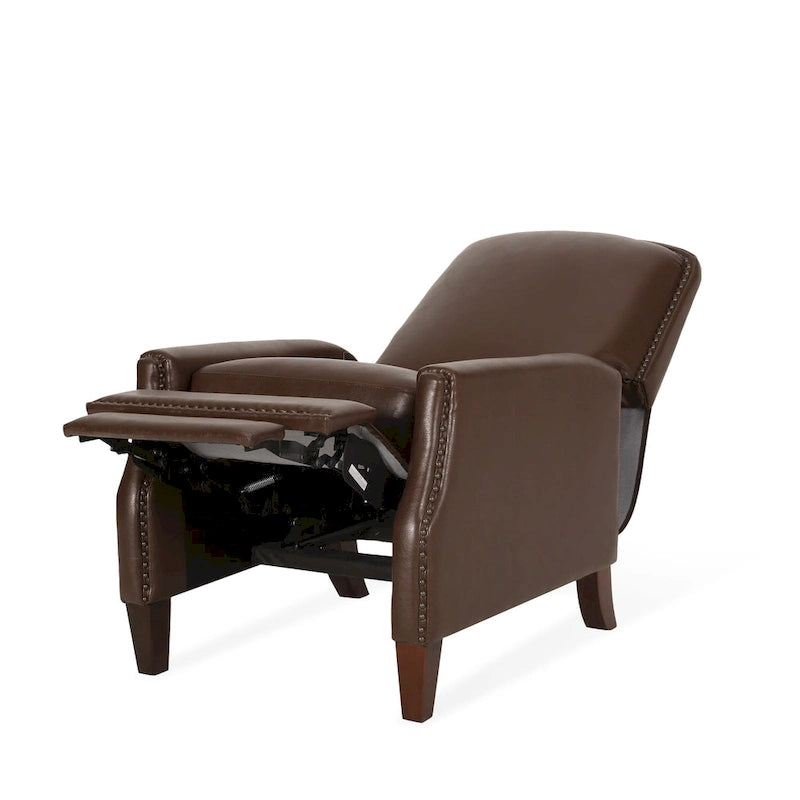 Upholstered Push-Back Recliner Chair with Nailhead Trim – Faux Leather