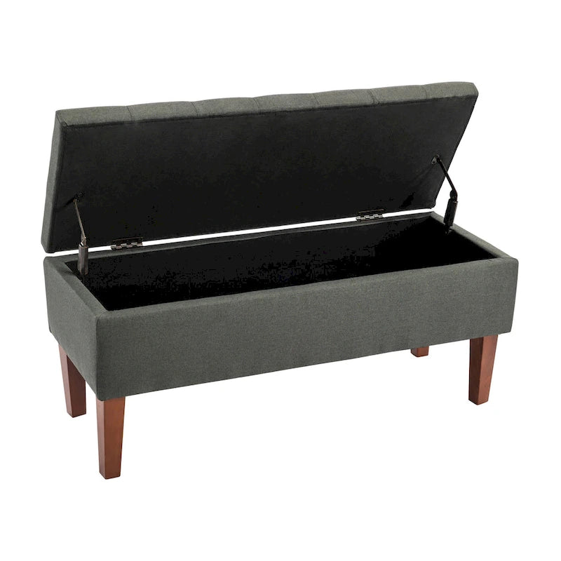 40.9-Inch Button Tufted Fabric Storage Ottoman Bench with Rubberwood Legs