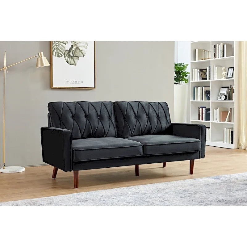 69.3" Mid-Century Modern Velvet Tufted Sofa with Tapered Legs