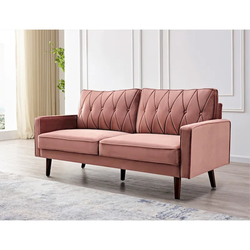 69.3" Mid-Century Modern Velvet Tufted Sofa with Tapered Legs