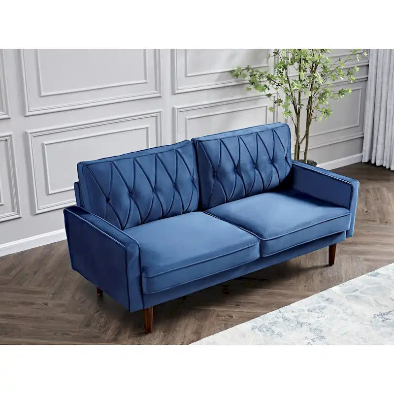 69.3" Mid-Century Modern Velvet Tufted Sofa with Tapered Legs