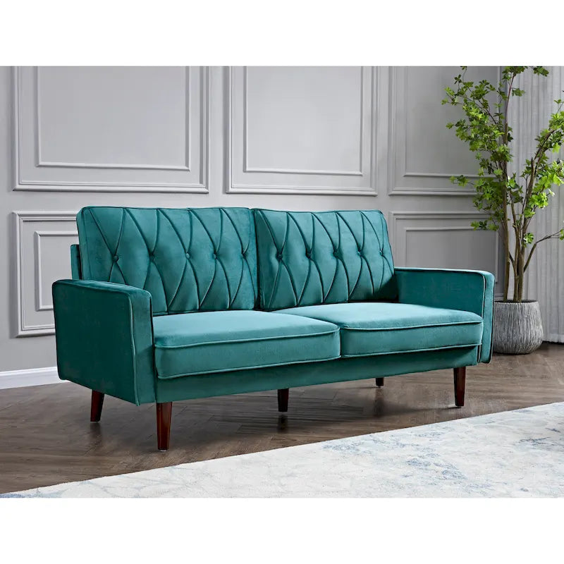 69.3" Mid-Century Modern Velvet Tufted Sofa with Tapered Legs