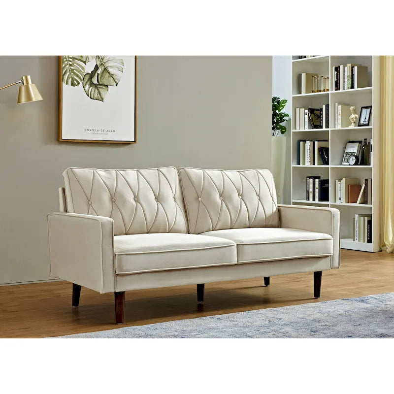 69.3" Mid-Century Modern Velvet Tufted Sofa with Tapered Legs