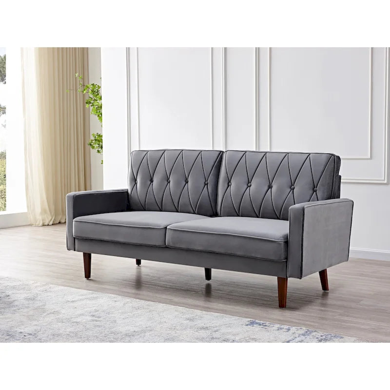 69.3" Mid-Century Modern Velvet Tufted Sofa with Tapered Legs