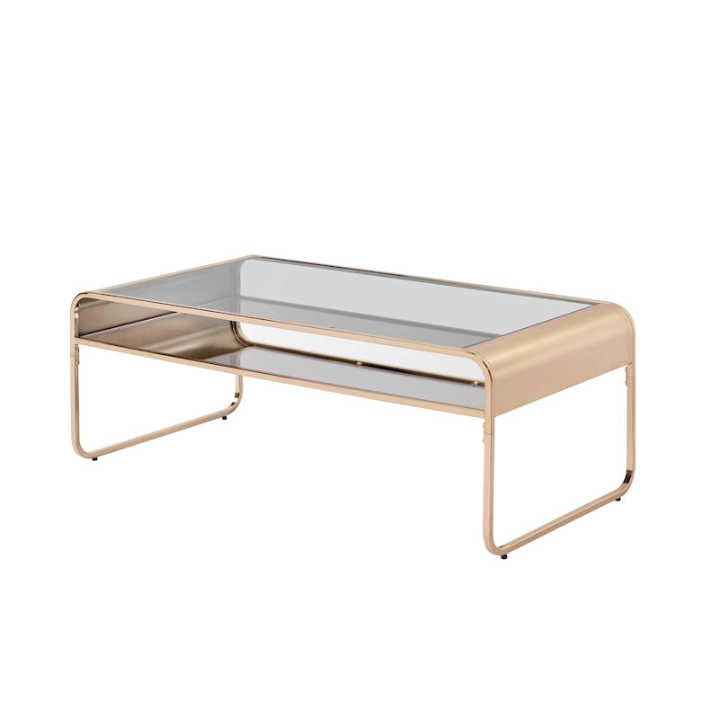 Tavolino da caffè contemporaneo da 48" con piano in vetro, ripiano inferiore a specchio e struttura metallizzata