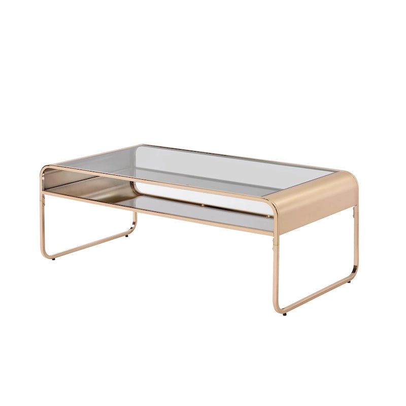 Tavolino da caffè contemporaneo da 48" con piano in vetro, ripiano inferiore a specchio e struttura metallizzata