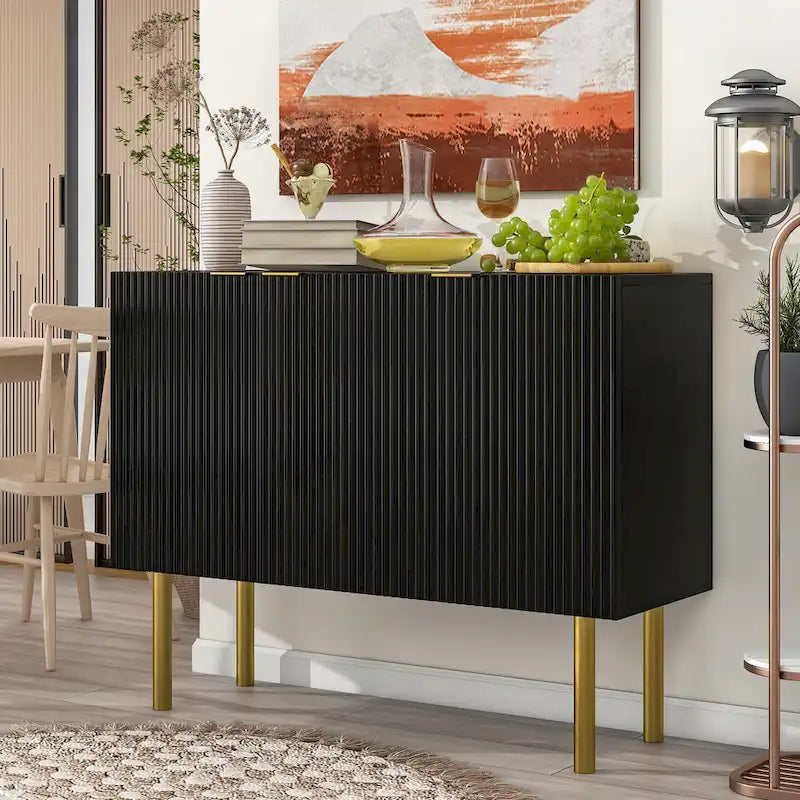 47-Zoll-Anrichte im modernen Stil mit goldfarbenen Metallbeinen – Eingangskonsole mit 3 Türen