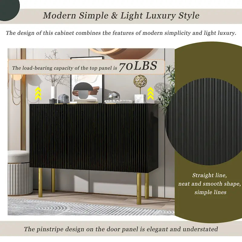 47-Zoll-Anrichte im modernen Stil mit goldfarbenen Metallbeinen – Eingangskonsole mit 3 Türen