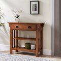 Tavolo consolle libreria in legno massello stile Mission con 2 cassetti