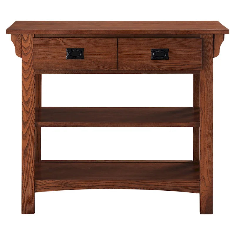 Tavolo consolle libreria in legno massello stile Mission con 2 cassetti