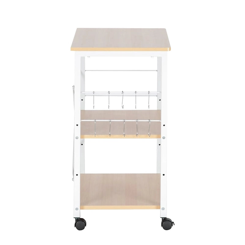 Carrello da cucina con 3 ripiani e rotelle, supporto per microonde e 10 ganci