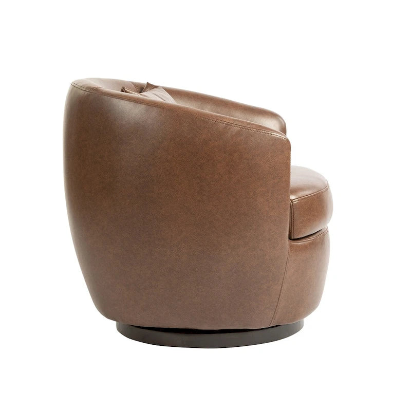 360° Swivel Barrel Armchair with Hidden Storage – Upholstered PU Accent Chair