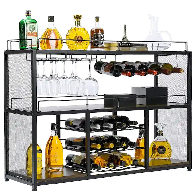 Mobiletto bar per vino indipendente con portabicchieri e portabottiglie scorrevole