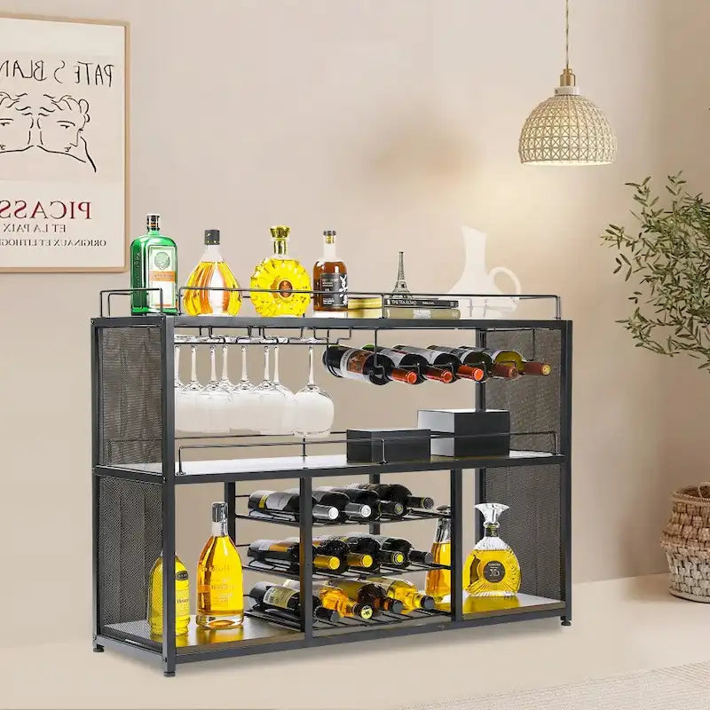 Mobiletto bar per vino indipendente con portabicchieri e portabottiglie scorrevole