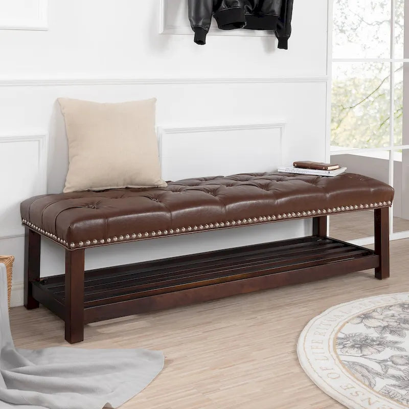60" Upholstered Entryway & Bedroom Bench with Birch Wood Legs