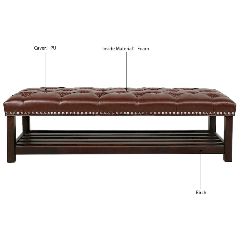 60" Upholstered Entryway & Bedroom Bench with Birch Wood Legs