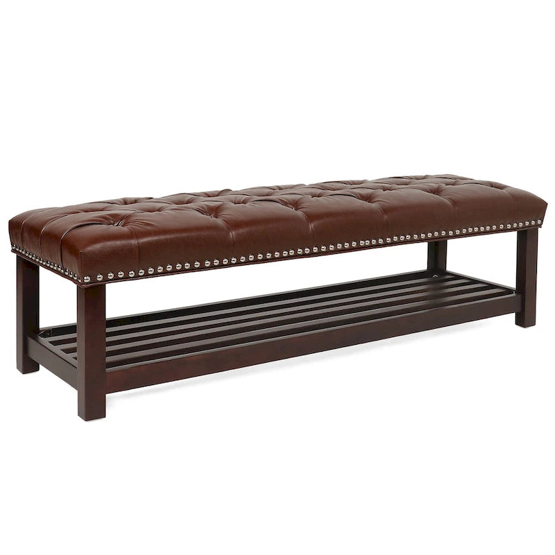 60" Upholstered Entryway & Bedroom Bench with Birch Wood Legs