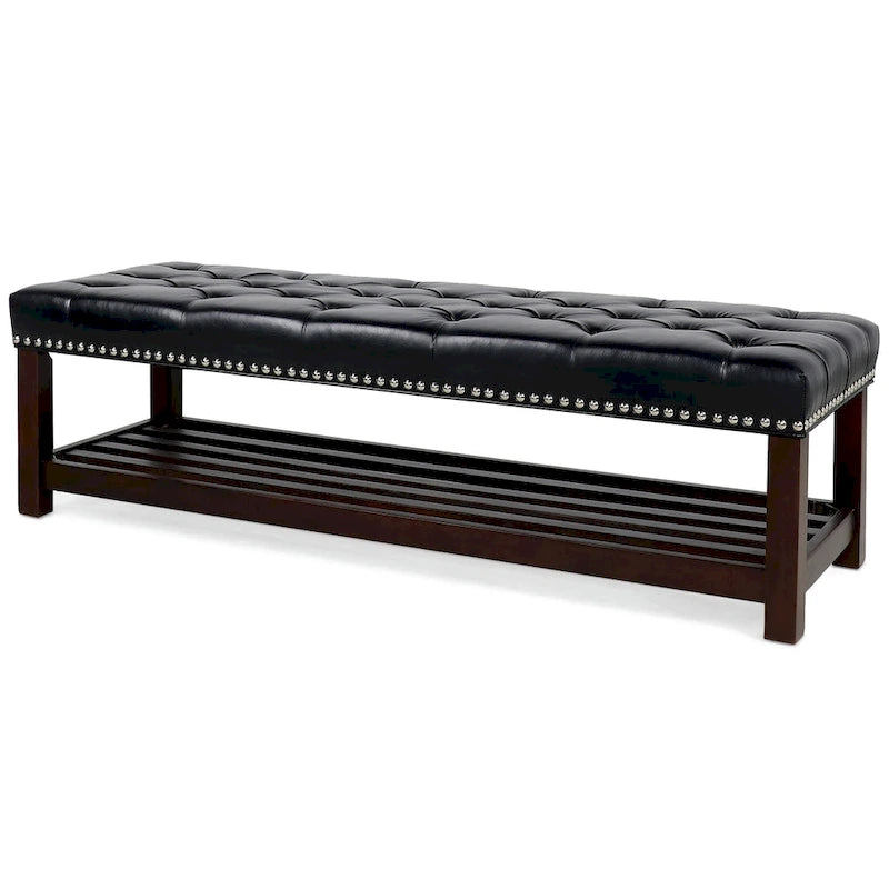 60" Upholstered Entryway & Bedroom Bench with Birch Wood Legs