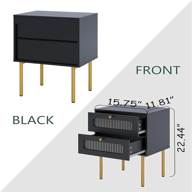 Nachttisch im Mid-Century-Stil mit geriffelter Glasschublade – Holz- und goldfarbenes Metallgestell