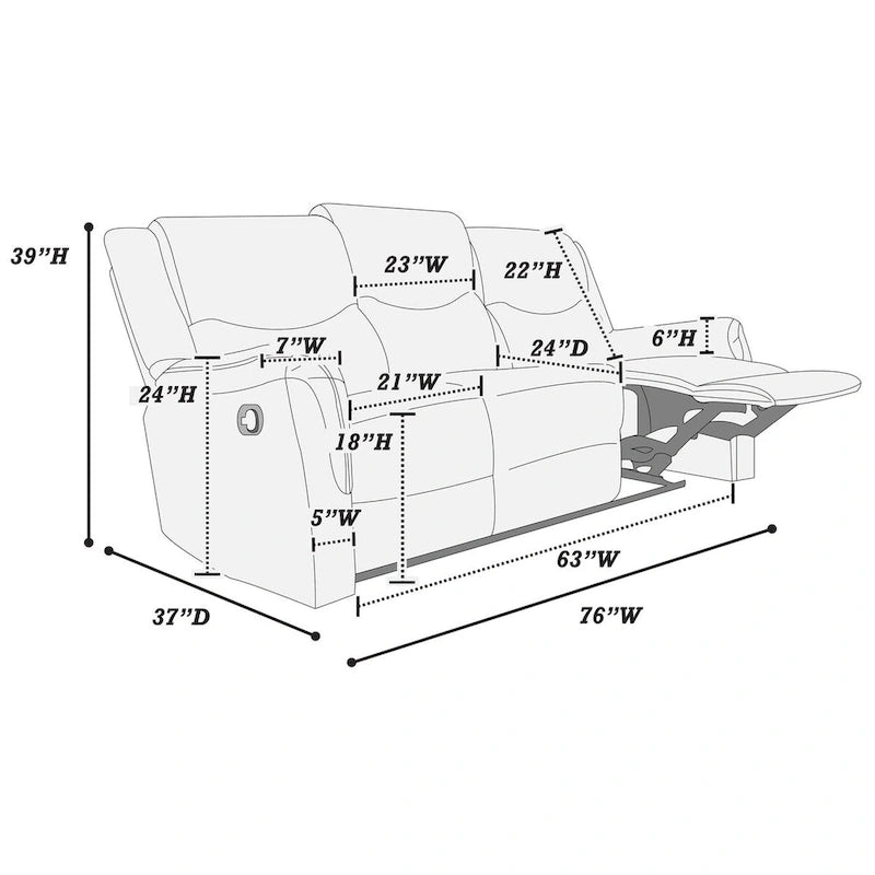 3-Seat Manual Recliner Sofa with Plush Armrests and Headrest Support