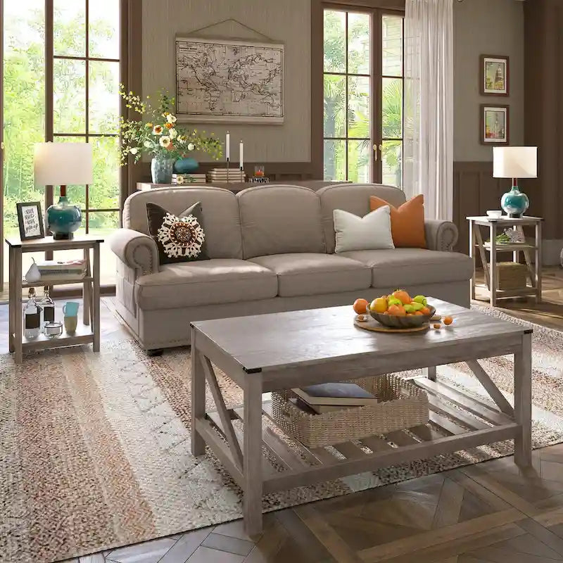 Couchtisch im Landhausstil mit offenem unteren Ablagefach – 40.2-Zoll-Rechteckiger Mitteltisch